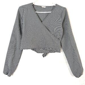 Brandy Melville John Galt Wrap Tie Cropped Preppy Academia Blouse Womens S